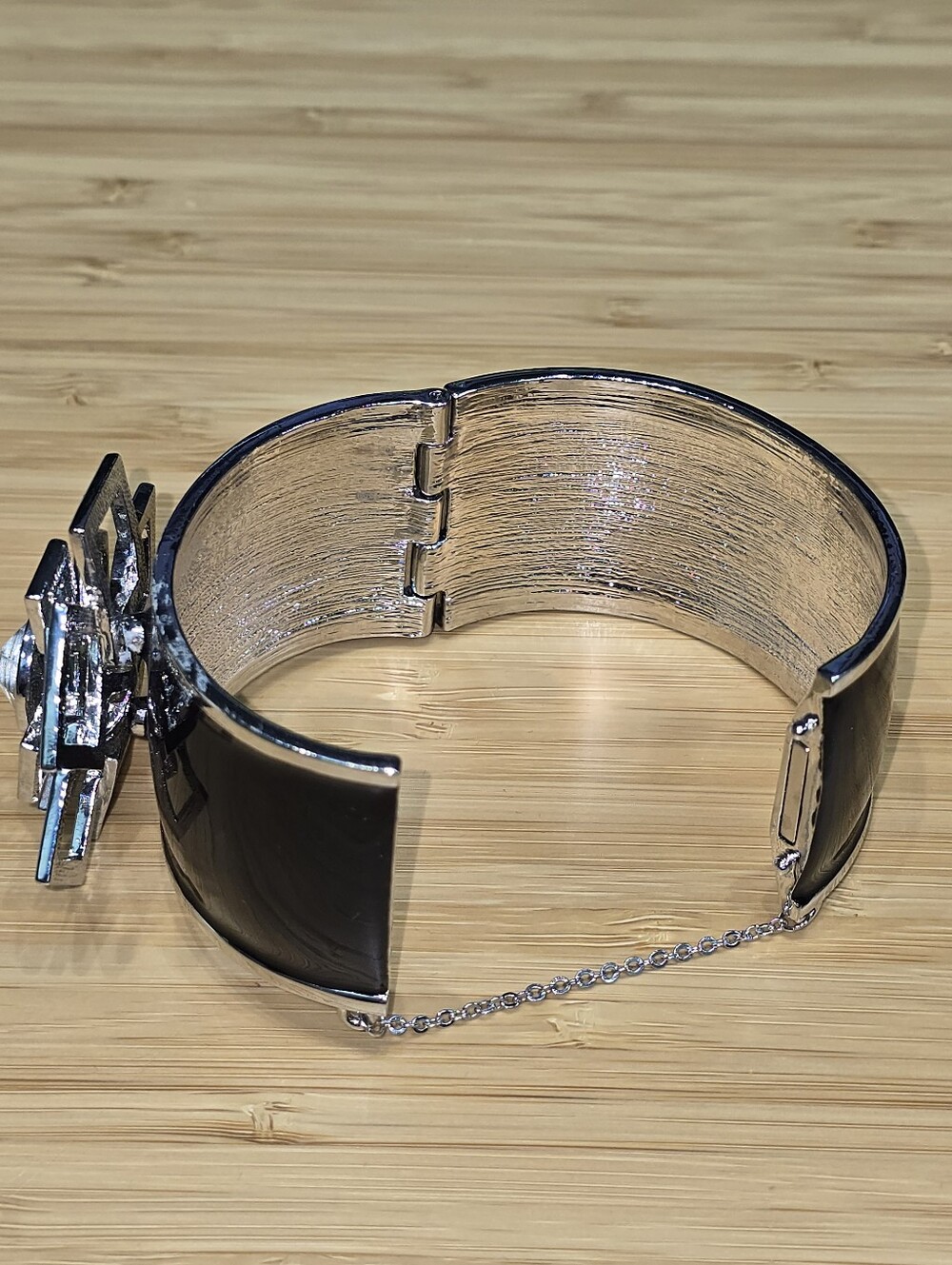 VALESKA Royal Roulette" Black Enamel and Clear Stone Bangle Bracelet - Picture 5 of 10
